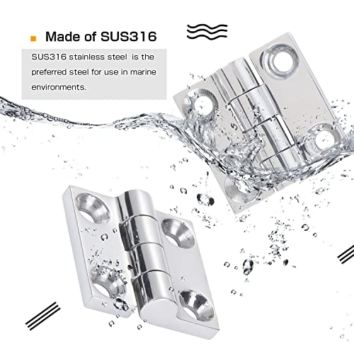 Atibin Heavy Duty Marine Hinge Deck Hardware Square Boat Hinges Steel Cabinet Deck Door Hinge Stainless Sus316 1.51 Inch X 1.51 Inch 2Pcs #TOP2