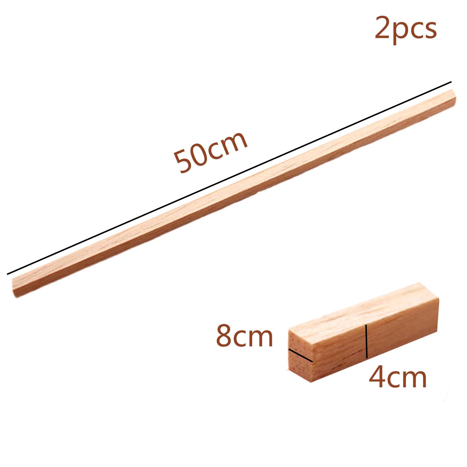 2 sztuki kwadratowych kołków z drewna sosnowego – długość 50 cm, grubość 4 cm, nieobrobione paski do majsterkowania(4x8cm)