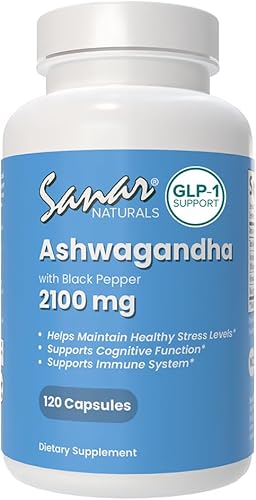 Sanar Naturals Ashwagandha 2100 mg - Suplemento para el estrés y el estado de ánimo - Promueve la calma, la concentración y la energía sostenida -