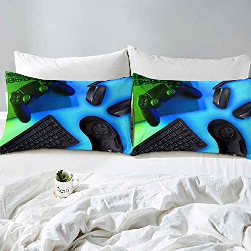 Gamer Bedding Set Gaming Comforter Cover for Kids Boys Girls Teens Video Game Bed Sheet Set Breathable Black Blue Gamepad Bed Cover Double Size - Image 3