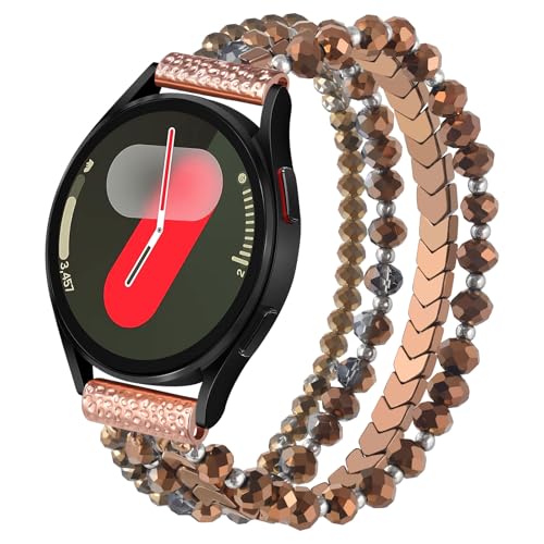 VISOOM Beaded Boho Bracelet Compatible for Samsung Galaxy Watch 7/6/5/4 40/44mm Bands/Active 2 Watch 4 Classic 42mm Band Women, 20mm Handmade Cute Elastic Crystal Beads Bracelet for Galaxy Watch 5 pro