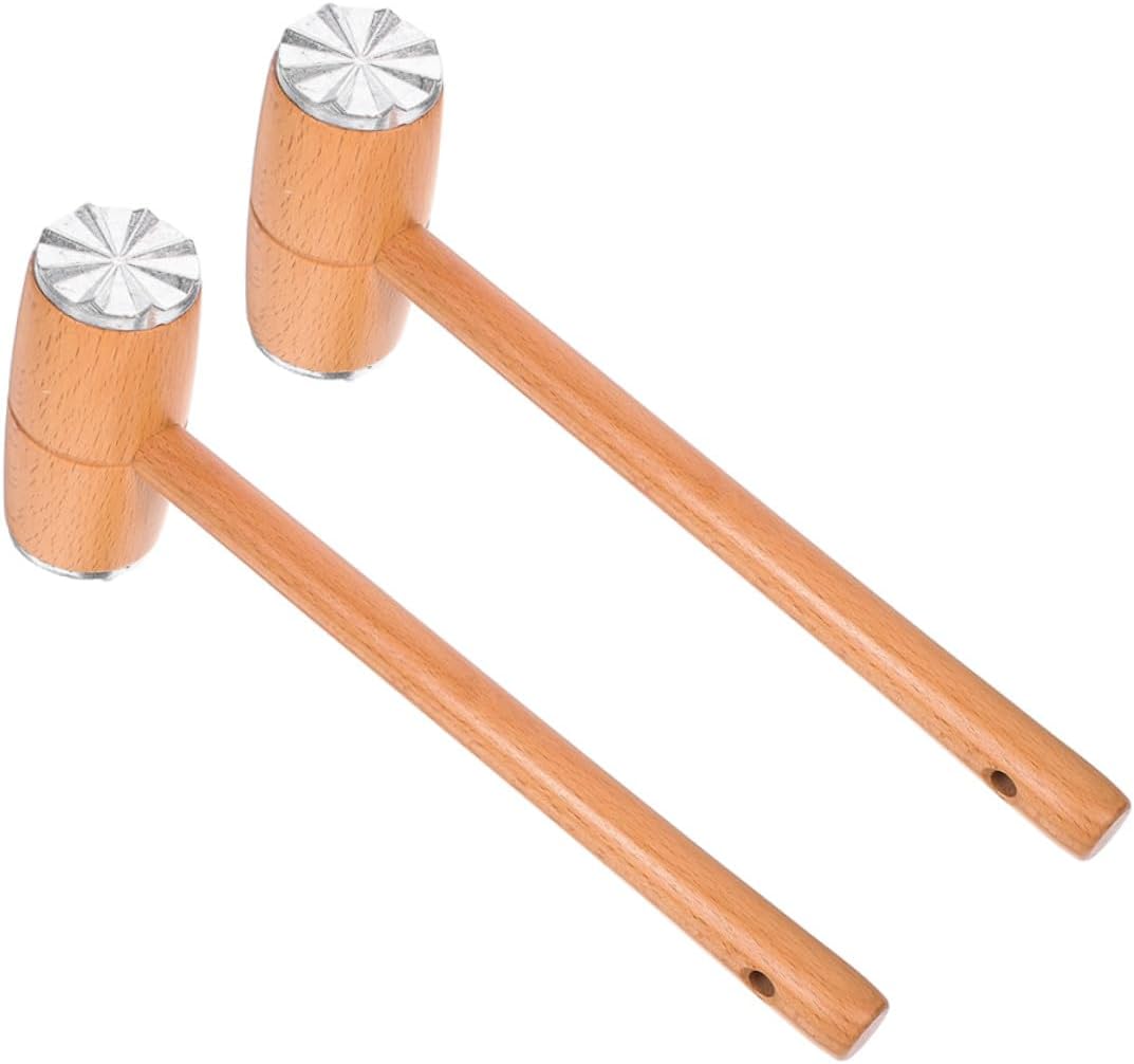2pcs Meat Tenderizer Tool with Beech Wood Handles, Dual-sided Meat Mallet Pounder for Steak Chicken Beef, Sturdy Kitchen Cooking Hammer for Home Use