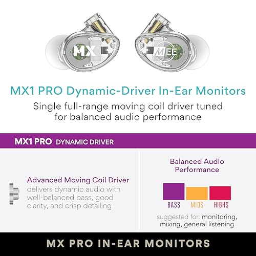 Image of MEE audio MX1 PRO Musicians' in-Ear Monitors Wired + Wireless Combo Pack: Includes MX1 PRO Dynamic Driver IEMs, 2 Cables, and Hi-Res Bluetooth Audio Adapter w /aptX, LDAC & Built-in Headset (Clear)