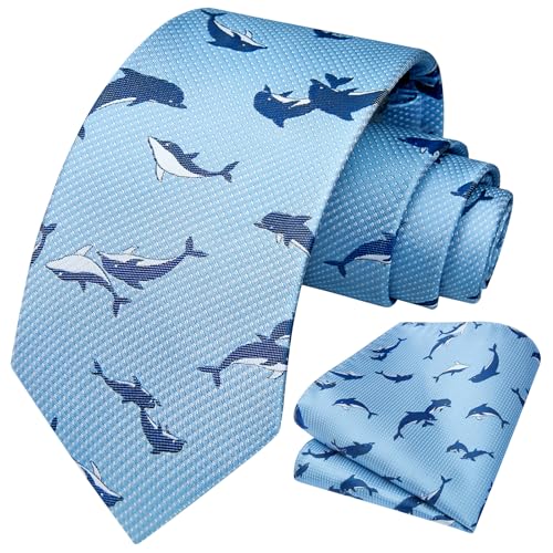 Image of HISDERN Ties for Men Classic Animal Tie and Pocket Square Set Jacquard Woven Silk Neckties Handkerchief Wedding Party
