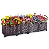 Hochbeet, 156 x 39 x 34.5 cm Pflanzkasten mit Rattan-Optik, 30 cm Tiefe für Gemüse, Kräuter &...