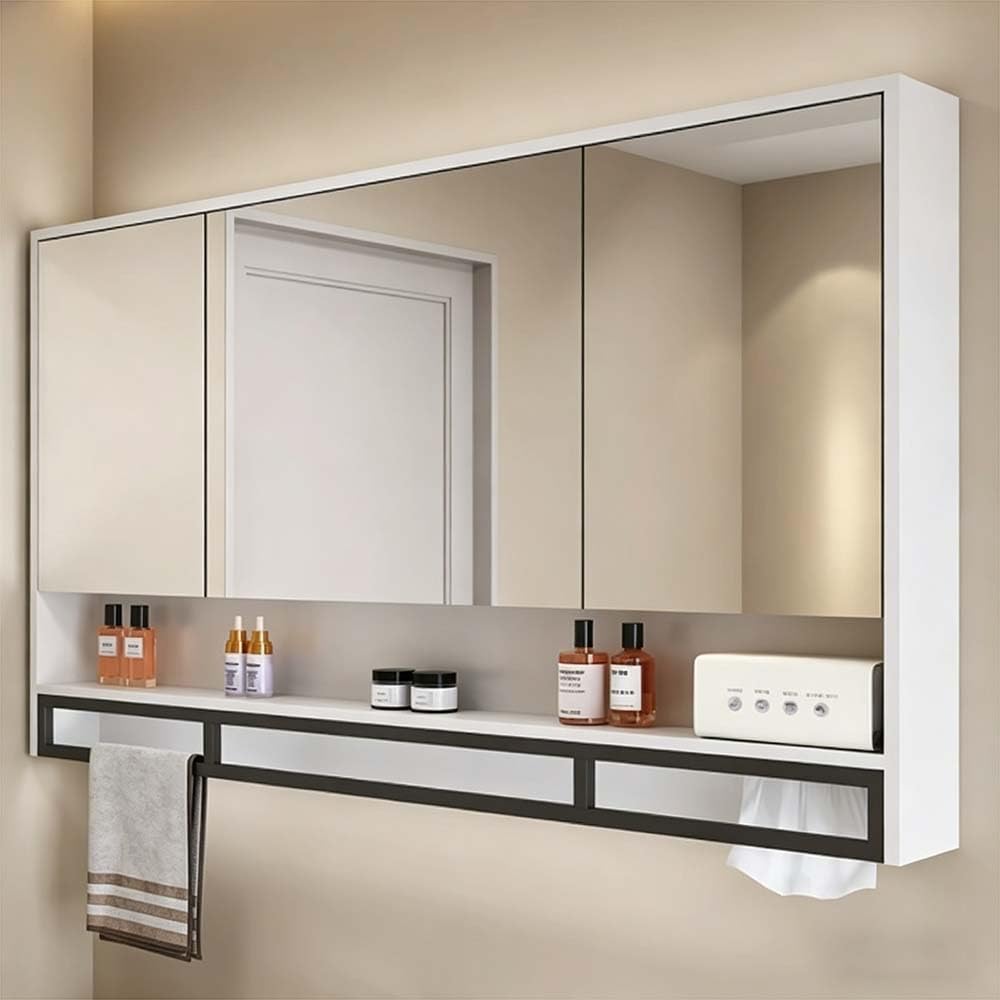 Armadietto da bagno con specchio illuminato a LED con antiappannamento, organizer bianco, dimensioni standard 140 x 13 x 80 cm, design moderno per bagni eleganti, soluzione salvaspazio