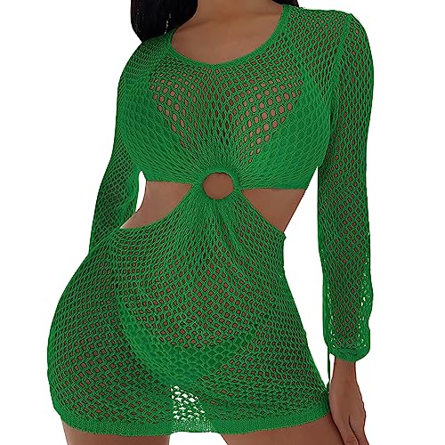 LIbgiubhy Vestido de playa Cuello redondo Mangas Croché Trajes de baño Revestimiento Ahuecado Traje de baño Ropa de playa