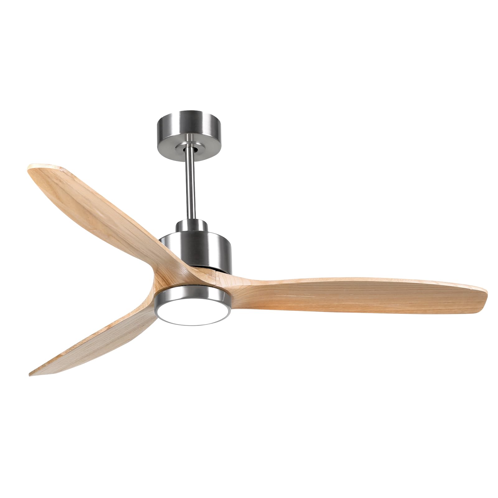 Ventilador de techo moderno de madera, 132 cm, con iluminación, mando a distancia, silencioso, motor DC conmutable para dormitorio, salón y garaje, madera natural