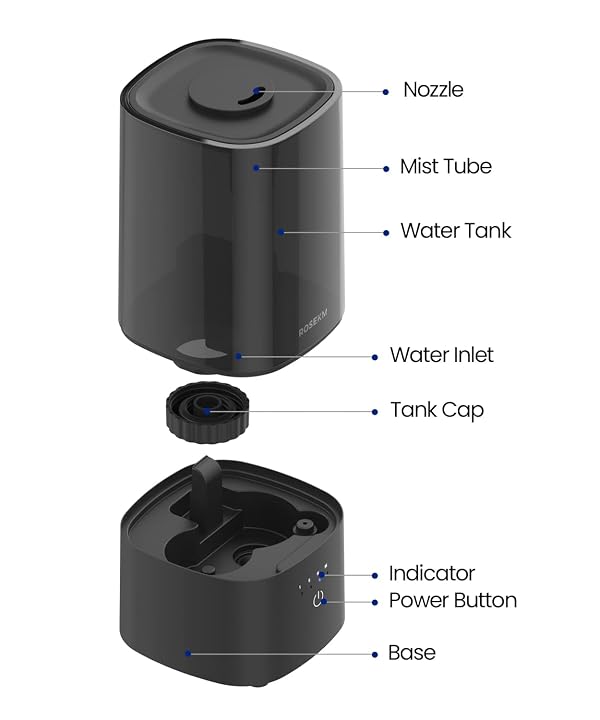 ROSEKM Humidifiers for Bedroom, 2.0L Cool Mist Humidifier for Home Plant and Baby Nursery, Quiet Ultrasonic Humidifier with 360° Nozzle, Auto Shut-Off, Filterless, Black by Rosekm - Image 7