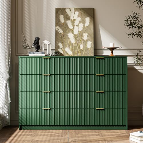 Image of MAISONARIA Green Dresser for Bedroom, 8 Drawer Double Dresser, Modern Chest of Drawers for Bedroom, Living Room, Entryway and Closet, 55 inch L x 15.7 inch D x 37.4 inch H