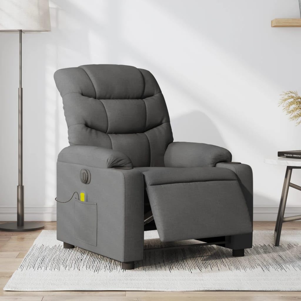 Sillón Reclinable de Masaje Eléctrico, Sillón Orejero Ajustable, Asiento para Personas Mayores, Tela Color Gris Oscuro