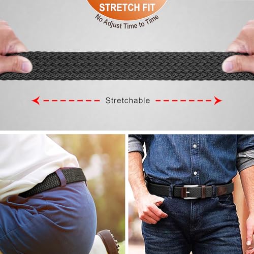 Belt for Men 2Pack,Mens Gift Stretch Braided Web Belt Elastic for Casual Golf Jeans,1 3/8"4