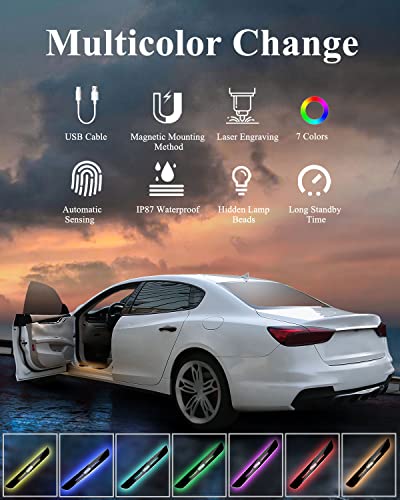 LOWEEY 4Pcs LED Door Sill Lights, Wireless Car Door Lights, Bloomcar LED Door Sill with 7 Lighting Colors, Auto-Sensing, IP67 Waterproof, Customized Door Lights Logo for All Car Models