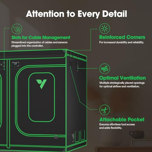 Image of VIVOSUN P888 PRO 8x8 Grow Tent Large Indoor Growing Tents 96x96x80 | Thickest 1 inch Poles, 2000D Oxford Canvas, High Reflective Mylar, Extra Hanging Bars and CFM Kit, Large Observation Window