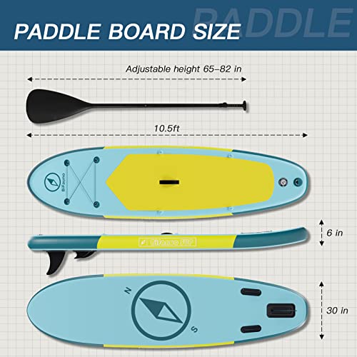 Bifanuo 10.5'X30''X6'' Inflatable Stand Up Paddle Board With Sup Accessories & Backpack. Non-Slip Deck,Wide Stance,Bottom Fin,Double Action Pump And Repair Kit.youth & Adult Standing Boat(Blue Yellow) #TOP1