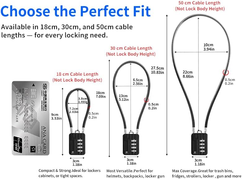 Miniatura 2 de RESET -201 (2 unidades) Candado de combinación de 4 dígitos con cable de acero de 12 pulgadas (11.8 in), bloqueo de cable para basura, casillero,