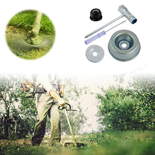 Set of 5 Gardening Machine Lawn Mower Blade Adapters- Upgraded Blade Adapter Attachment Maintenance Kit with Thrust Washer Rider Plate Collar Nut T-wrench Maintenance Screwdriver Replacement for Trimm