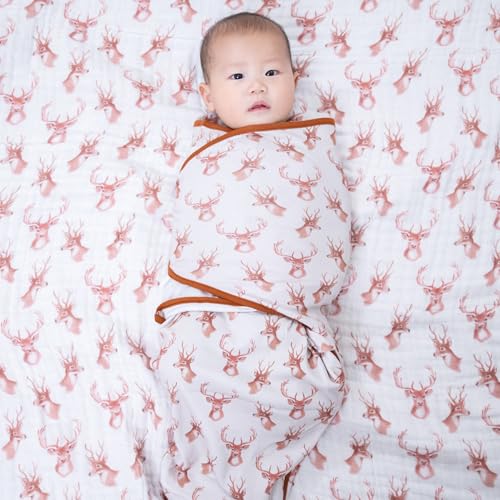 Image of LollyBanks Baby Swaddle, 100% Soft and Breathable Cotton Swaddle Sack for Boys and Girls 3-6 Months, Lightweight Infant Sleep Sack with Easy Change Zipper, Baby Essentials (Deer Head Print)