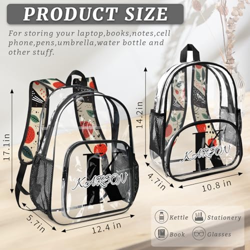 Personalized Large Clear Backpack Stadium Approved Heavy Duty PVC Plastic Custom Apples and Birds Transparent Backpacks See Through Bag with Name, Farmhouse4