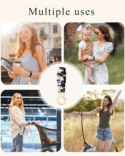Image of WEESMILE Scrunchie Keychain Wristlet for Car Key Chain with D Key Ring