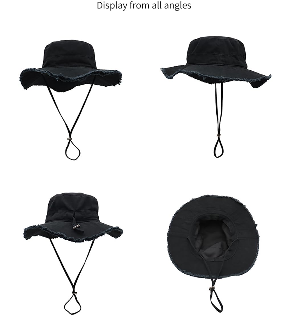 Cappello da sole da donna a tesa larga in cotone con nappa, pieghevole, protezione UV, protezione solare, cappello da spiaggia, cappello da pescatore per viaggi all'aperto