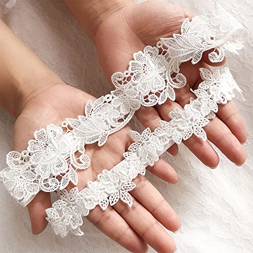 Wedding Garters For Bride Lace Bridal Garter Set 2 Pieces, Women's White Garter Belt Wedding Bridal Garter Prom Garter Bridal Accessories Lingerie Leg Garter Belts (White) #TOP3