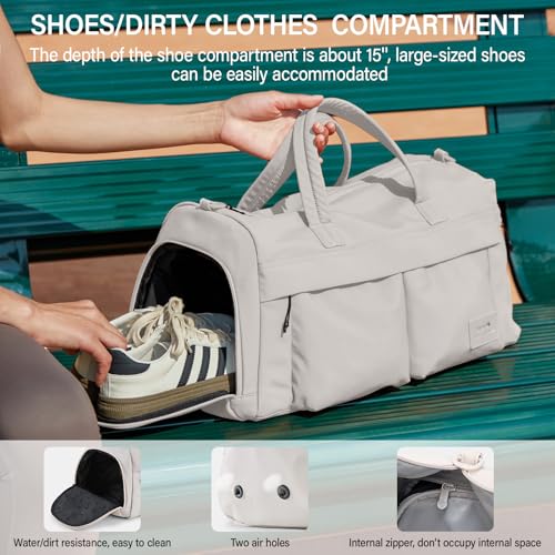 Hanke Carry On Luggage Gym Bag for Women with Compartment Multifunctional Carry On Duffel Bag for Travel Lightweight Sports Bag Workout bag with Detachable Pocket,Dune Gray4
