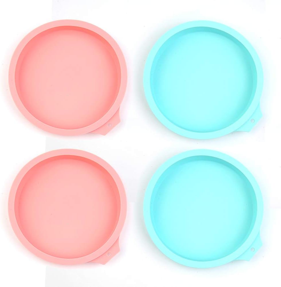 TIMESET4 Pcs Layer Cake Pan Set, 8 Inch Silicone Round Cake Mold Rainbow Non-Stick Baking Tins for Jumbo Whoopie Pie Cake Vegetable Pancakes Taco Shells Pizza Crust Omelet Frittata and Resin Craft