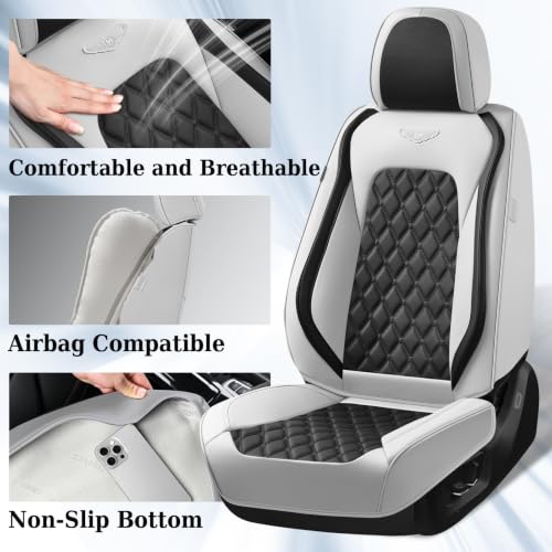 Image of Coverado Universal Car Seat Covers Full Set, Luxury Stain-Resistant Waterproof Faux Leather Front & Rear Seat Protectors, Elegant Easy-Clean Automotive Interior - WhiteBlack