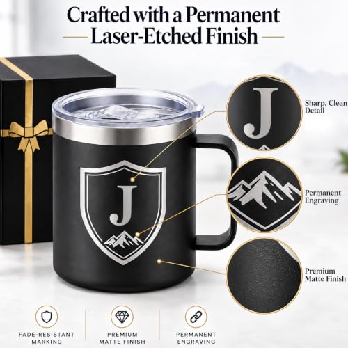 Personalized Gifts for Men, 14 Oz Insulated Coffee Mug with Handle Lid - Image 2
