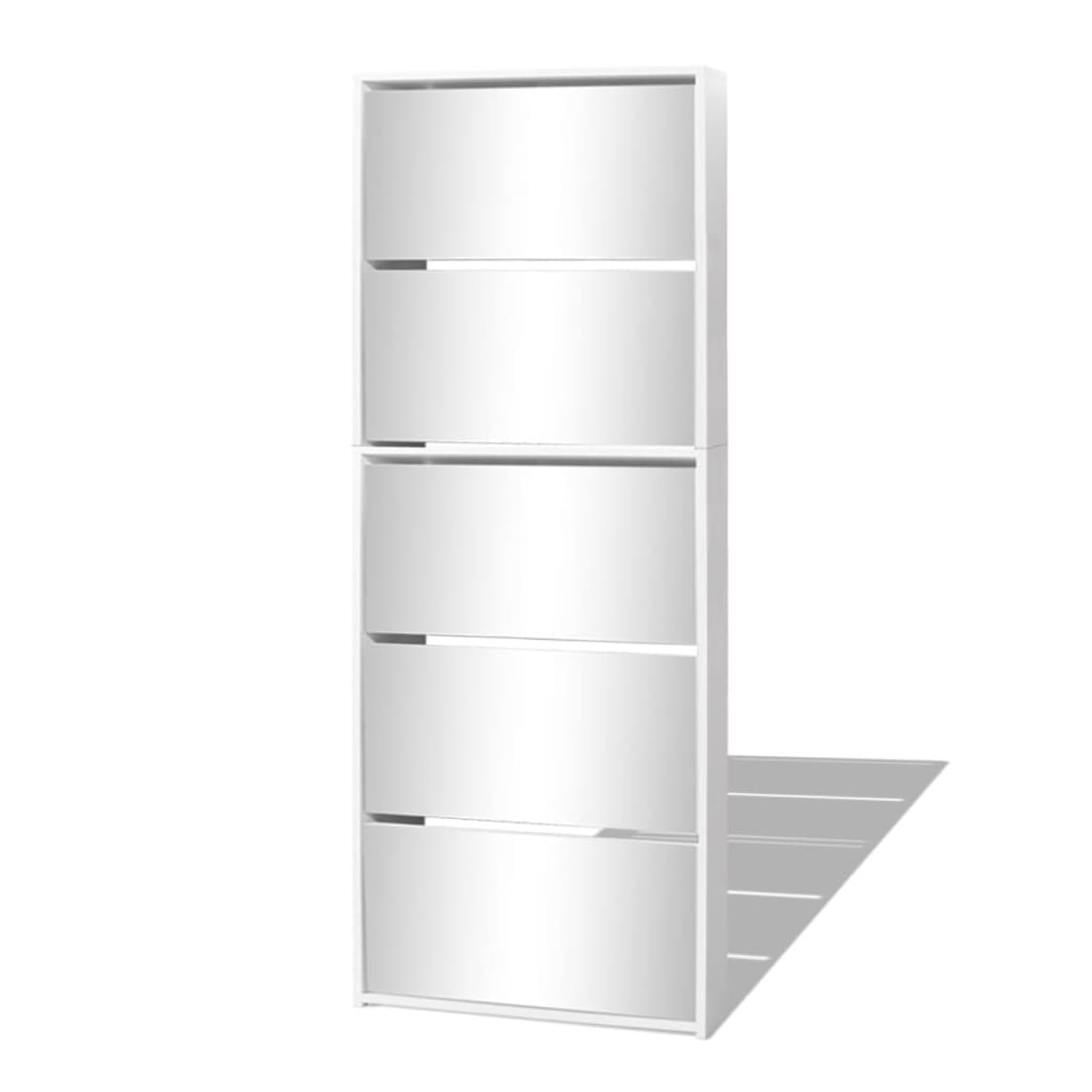 Festnight Zapatero con Espejo Estrecho 63 x 17 x 169,5 cm - Mueble Recibidor 5 Puertas Abatibles - Organizador de Zapatos Blanco
