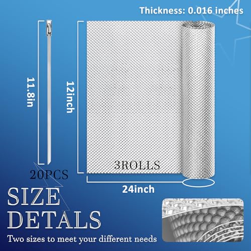 EcoBrisa 3 Pack Exhaust Heat Shield Automotive, Embossed Aluminum Heat Shield Kit with 20PCS Cable Metal Ties for Car Muffler Exhaust Wrap Heat Pipe High Temp Thermal Barrier (3Pcs 12” * 24”)