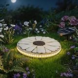 Landoraloria Solar Stepping Stones that Light Up at Night, 2 Pack 10" Cement Daisy Flower Garden Path Stone, Non-Slip Weather-Resistant Outdoor Yard Walkway Decor (White)