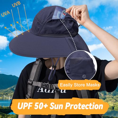 Image of Sun Hats for Men Women Detachable Face Cover Wide Brim Fishing Hats with Neck Flap UPF 50+ Outdoor Safari Hats