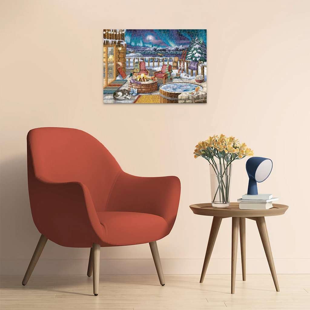 Ravensburger - Northern Lights - 500 Piece Large Format Jigsaw Puzzle - Stunning, Bold, Vivid Image of The Phenomenon - Warm Fireside Cabin - Premium Quality - Puzzles for Adults