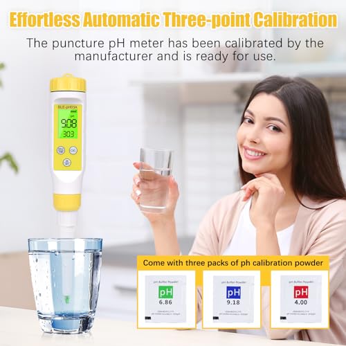 Miniatura 7 de Homcoice Medidor Ph Alimentos, Ph Meter Digital De Punción Tester Ph De Alta Precisión Con Pantalla Lcd Retroiluminada Y Atc Para Alimentos, Semisólidos, Suelos Blandos Y Agua