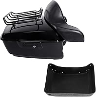 Vista 1 de TCMT Caja de maletero de motocicleta King de 13.7 pulgadas, pestillos negros, respaldo superior, juego de portaequipajes para Harley 2014-2025