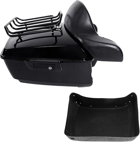 TCMT Caja de maletero de motocicleta King de 13.7 pulgadas, pestillos negros, respaldo superior, juego de portaequipajes para Harley 2014-2025