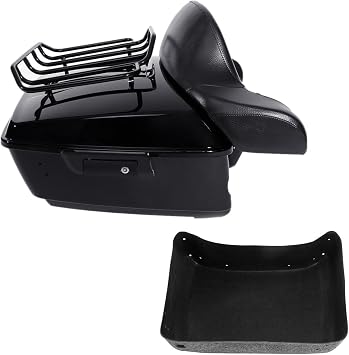 TCMT 13.7 King Motorcycle Trunk Box Black Latches Backrest Top Luggage Rack Set Fit For Harley 2014-2025 Touring CVO Road King Road Glide Street Glide Electra Glide Pack