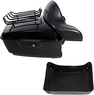 13.7" King Motorcycle Trunk Box Black Latches Backrest Top Luggage Rack Set Fit For Harley 2014-2025 Touring CVO Road King Road Glide Street Glide Electra Glide Pack