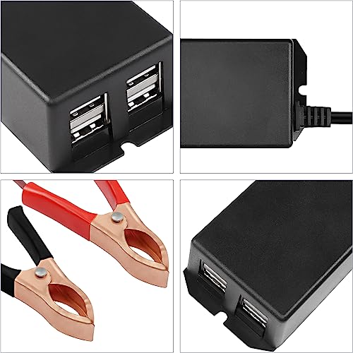 MEIRIYFA Konwerter DC z akumulatorem krokodylkowym adapter ładowania USB, motocykl DC 12 V 24 V do 5 V 3 A 4-portowy USB wieloportowy power buck, szybka ładowarka do telefonów, tabletów, urządzeń