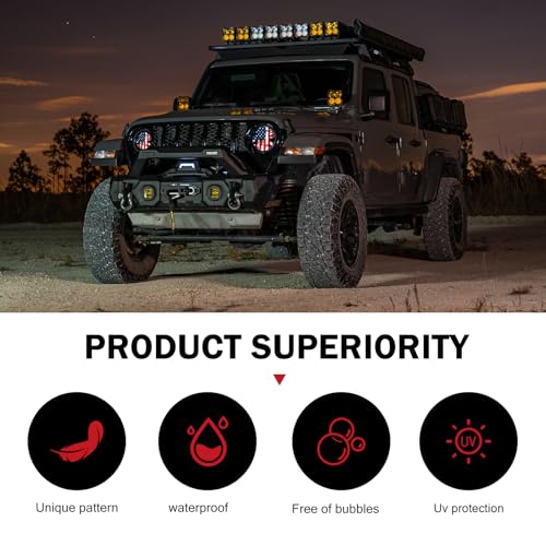 Image of 2 PCS Beast Eyes Decals, 3D Stereo Eyes Light Stickers, Round Eyes Light Decal, Wrangler Accessories Eyes Modification, Cool Car Body Decoration Stickers, Compatible with Wrangler (Flag)
