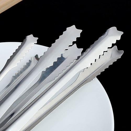 Miniatura 4 de 1 pinza de hielo de acero inoxidable, pinzas para servir para hielo, pinzas para pan antiadherentes, pinzas para servir con dientes para cocina (L)