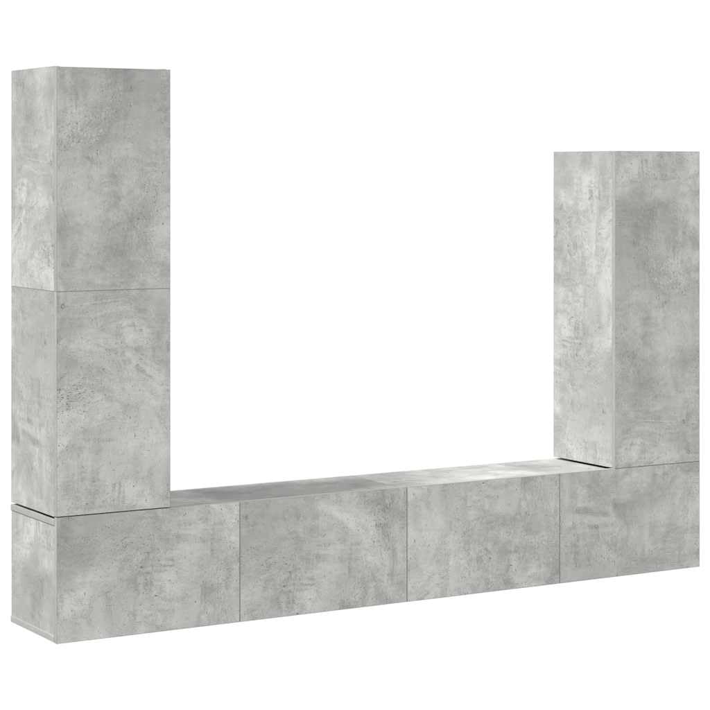 4-TLG. TV-Schrank-Set Betongrau, Holzwerkstoff, Wandmontage, Modernes Media-Center mit Stauraum, für Wohnzimmer und Schlafzimmer, 110/90/30 cm