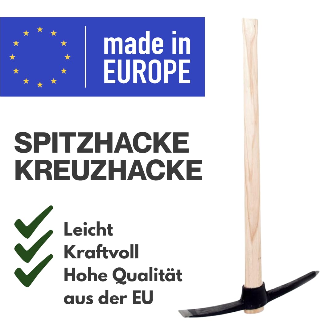 Pioche de 1,5 kg - Pioche avec manche en bois - Pioche robuste pour le jardin et les travaux de construction - Poids : 1500 g - Production européenne
