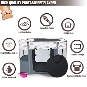 MEETCARE Pet Playpen, Foldable Dog Cat Playpens,Portable Exercise Kennel Tent Crate,Water-Resistant Breathable Shade Cover, Indoor Outdoor Travel Camping Use for Small Animals (Small), Brown