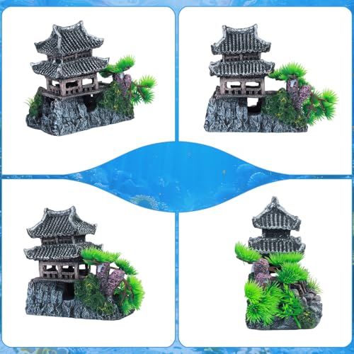 Image of Saim Large Aquarium Decor Set - Resin Castle & Mountain Stone, 2Pack | Resin Castle and Mountain View Stone Ornament, Fish Tank Rock Decor & Aquatic Plant Background, Freshwater /Saltwater Tanks