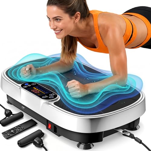 Vibration Plate Exercise Machine for Weight Loss and Lymphatic Drainage - 330lbs Capacity Vibrating Platform for Home Gym Workout, Full Body Shaker Pilates Equipment with Loop Bands for Women and Men