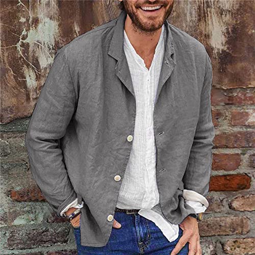 Men's Slim Fit Lightweight Linen Jacket Tailored Blazer Sport Coat Dark Gray2