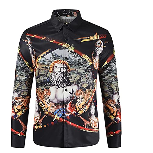 DAMEGA Men Luxury Baroque Shirt Casual Banquet Slim Fit Shirts Vintage Party Dress Shirt Lapel Button Down Long Sleeve Blouse Top